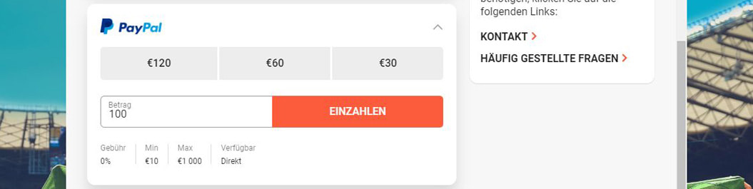 PayPal Einzahlung Screenshot